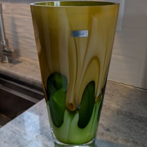 Waterford Art Glass Vase - Olive and Yellow